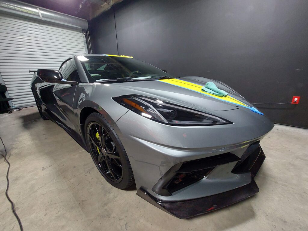 Machine polishing Corvette C8.R Edition before ceramic coating